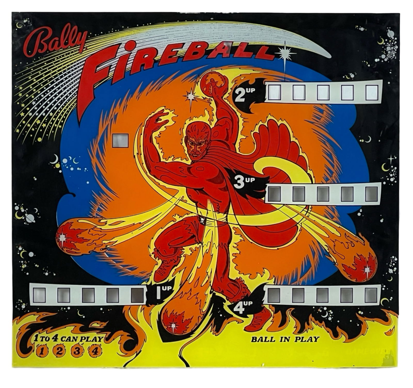 1970's Bally Fireball Pinball Machine Backglass (1 of 1)