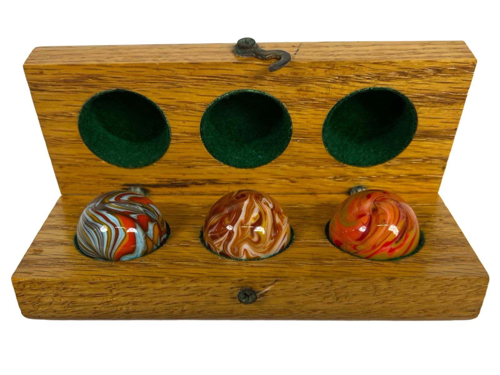 1950's Jumbo Player Marbles in Wooden Box: 1950's Jumbo Player Marbles in Wooden Box