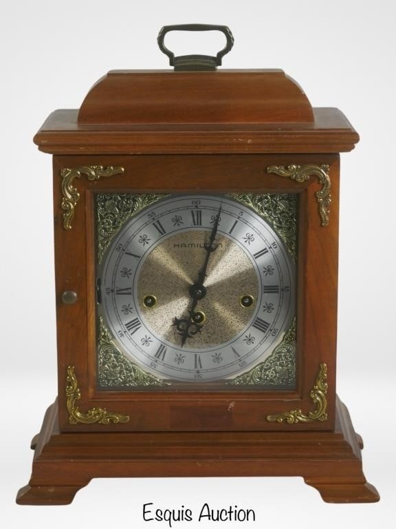Hamilton Chime Mantel Clock: Hamilton Chime Mantel Clock with 340-020 Movement. 12" x 15". Good Condition, comes with key.