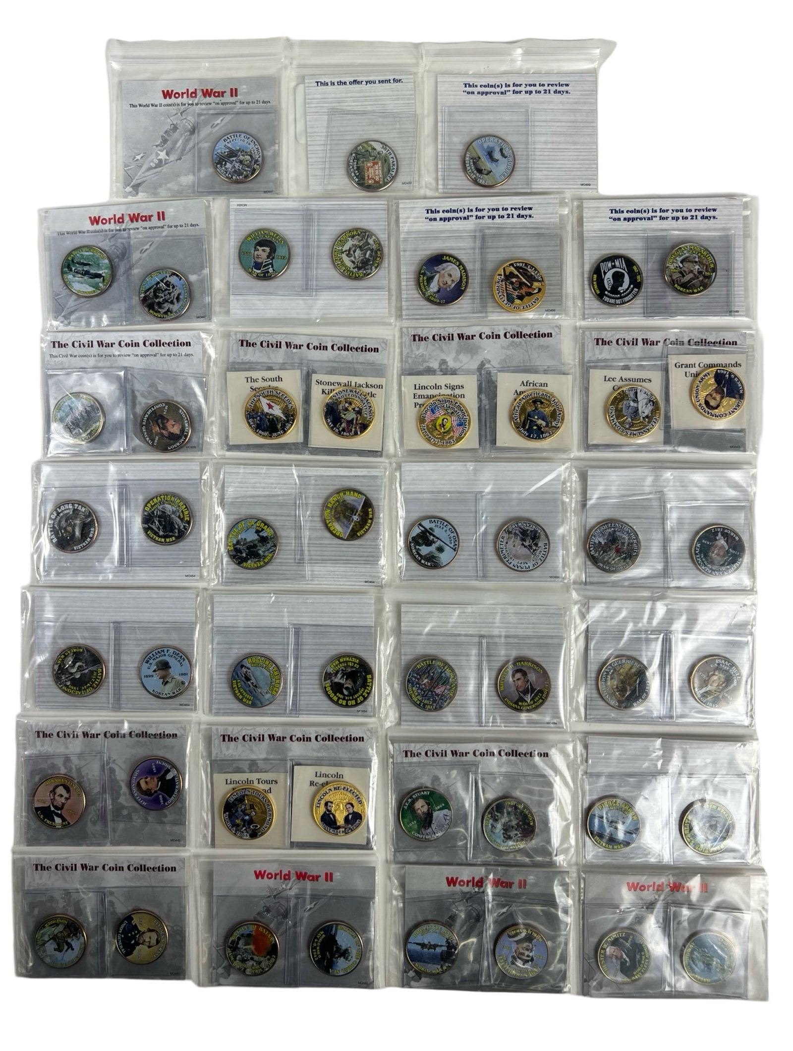 Colorized Kenendy Half Dollar Coins- WWII, Civil W: Colorized Kenendy Half Dollar Coin Collection including WWII, Civil War, Korean War.