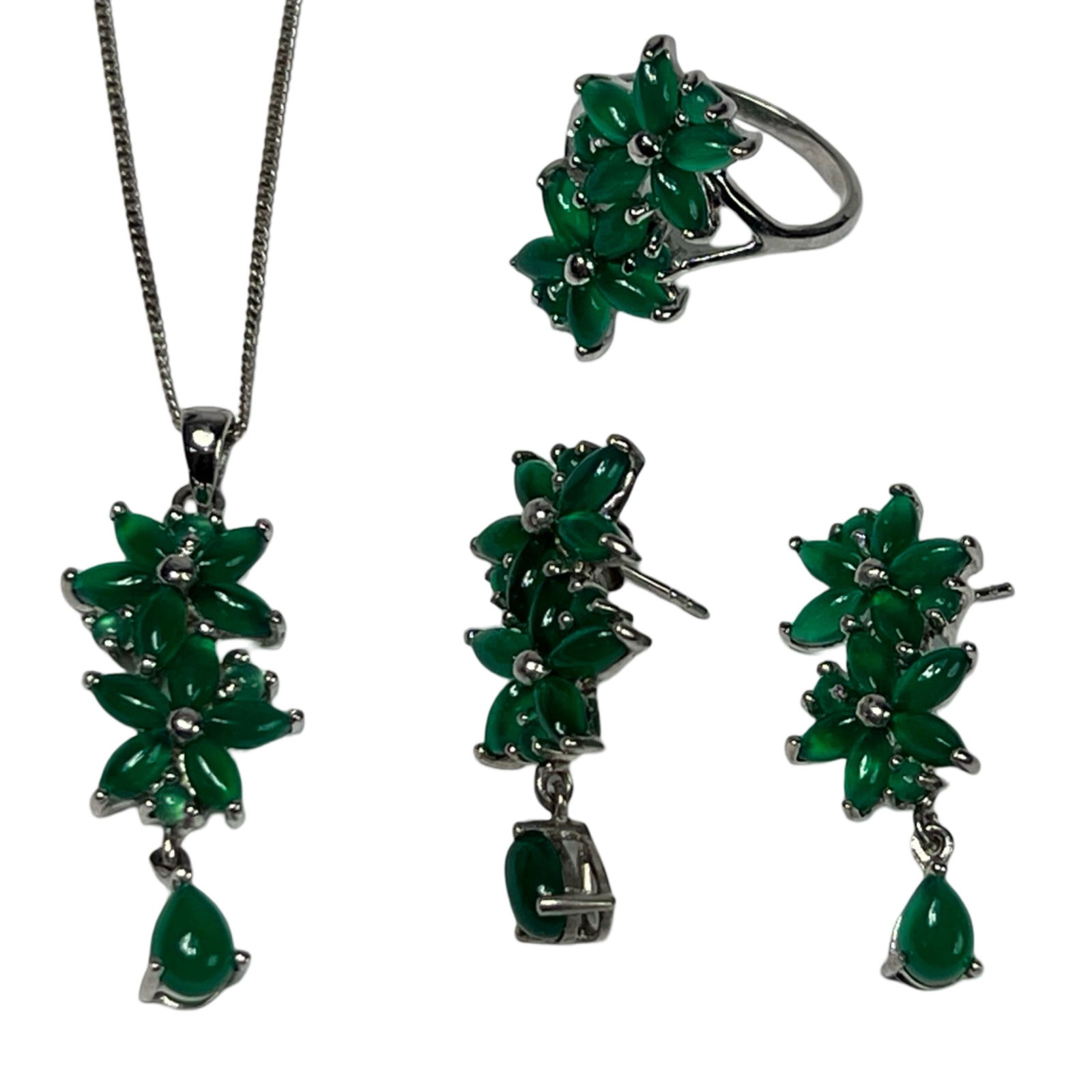 Lady's Sterling Silver Jewelry  w/ Emerald Flowers (1 of 5)