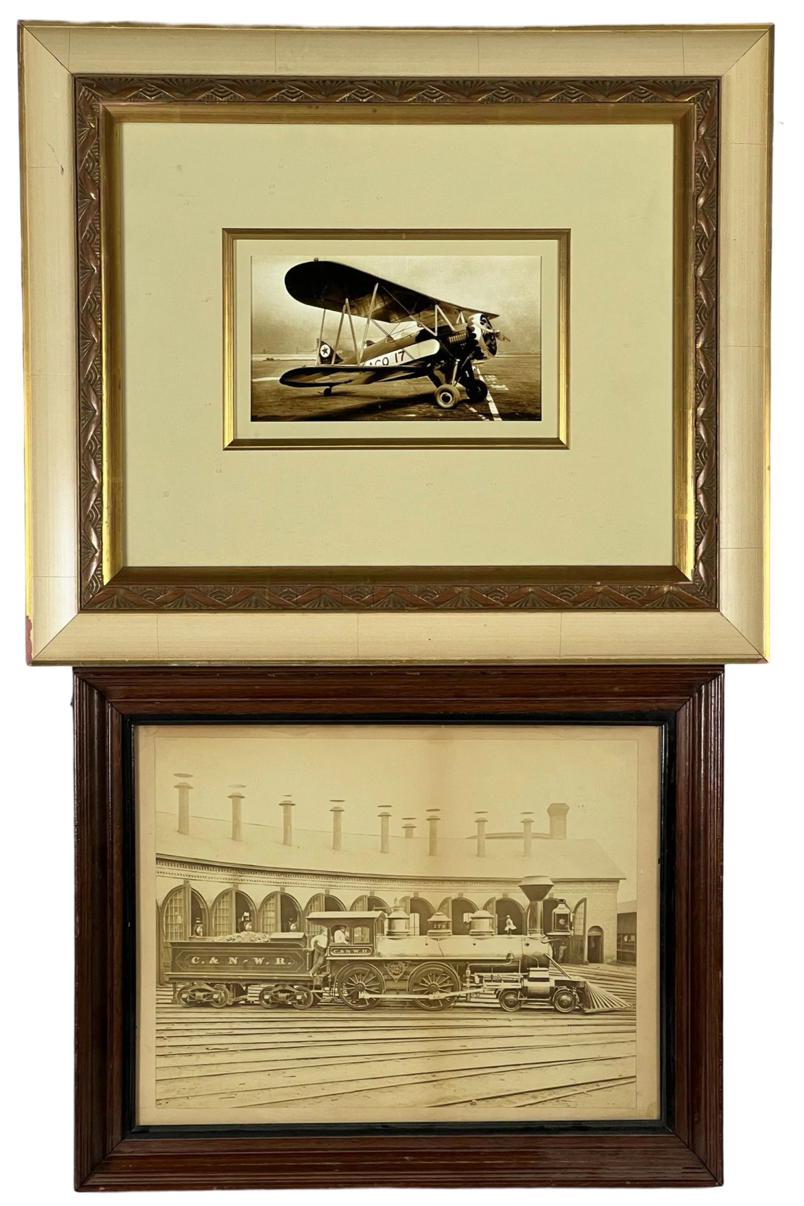 Two Antique Framed Photos- Texaco Plane & Train (1 of 4)