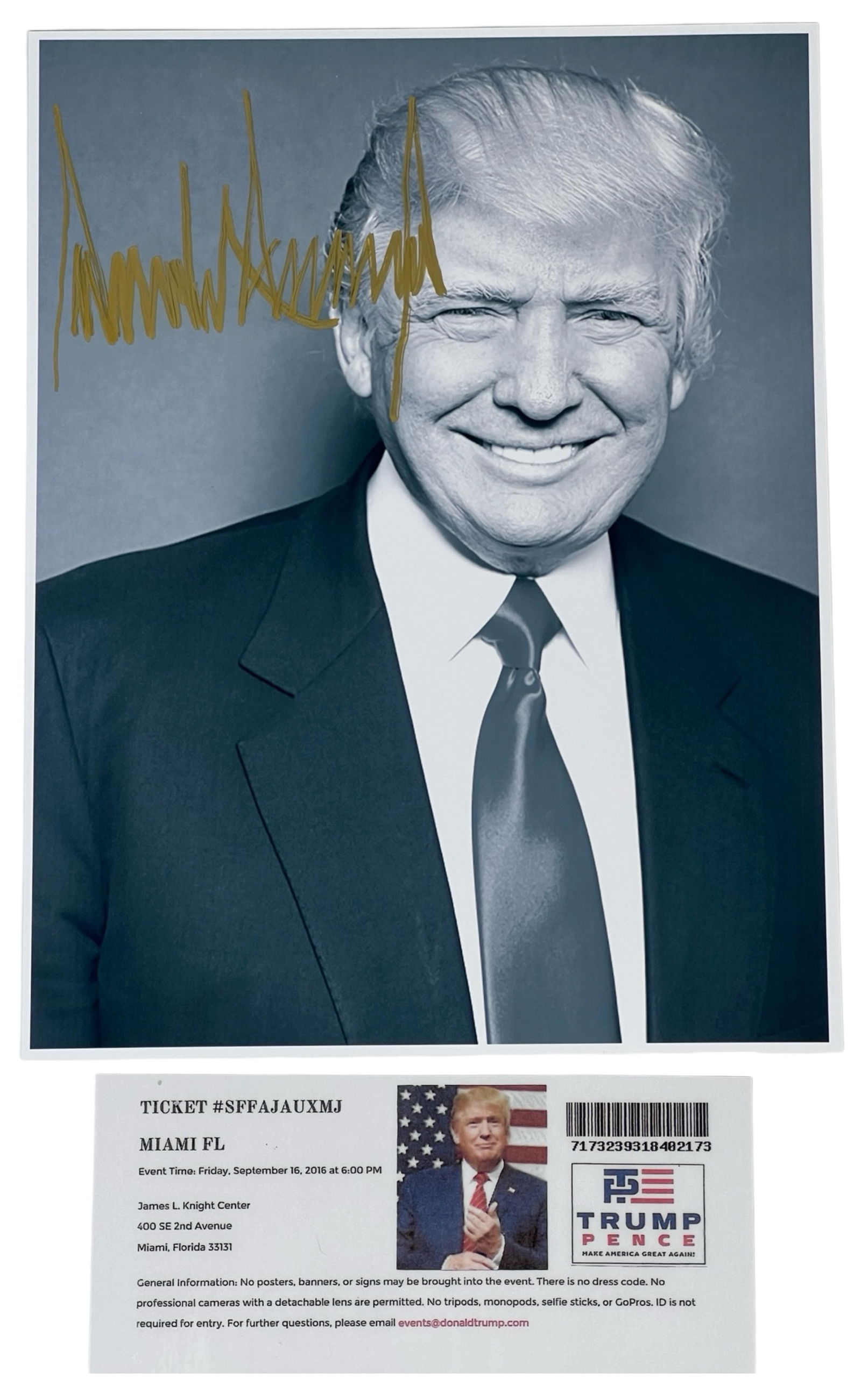 President Donald Trump Signed Photo with Ticket (1 of 3)