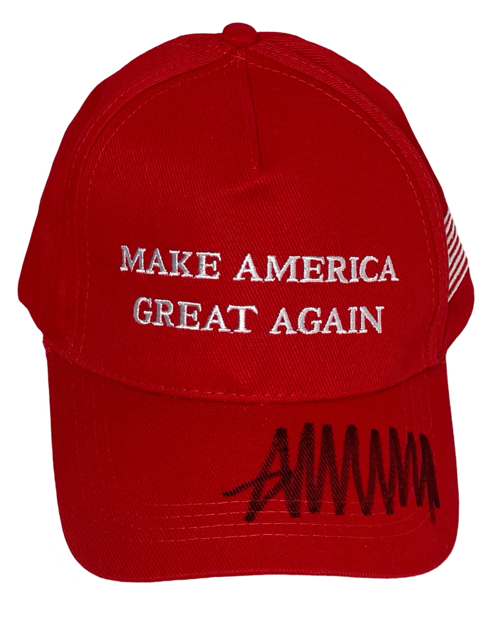 President Donald Trump Signed Campaign Hat: Own a piece of political history with this "Make America Great Again" hat, autographed by President Donald Trump. The iconic red hat features Trump's signature slogan embroidered on the front, with hi