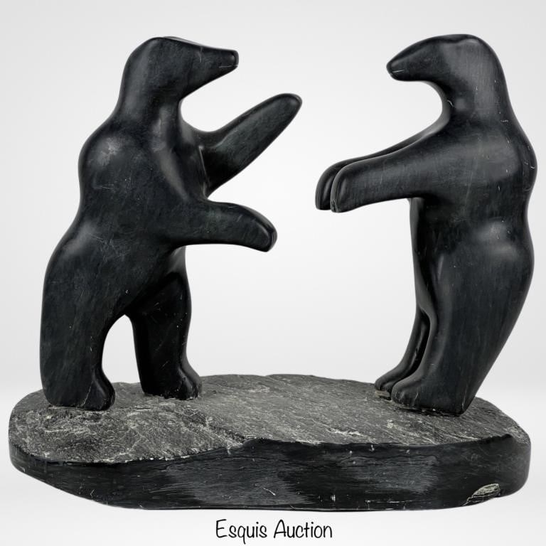 Herb Faucher Inuit Soapstone Carved Boxing Bears (1 of 6)
