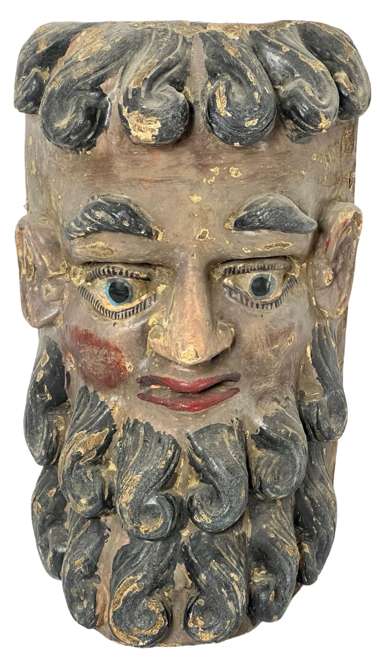 Vintage Wood Carved Polychrome Wall Mask (1 of 3)