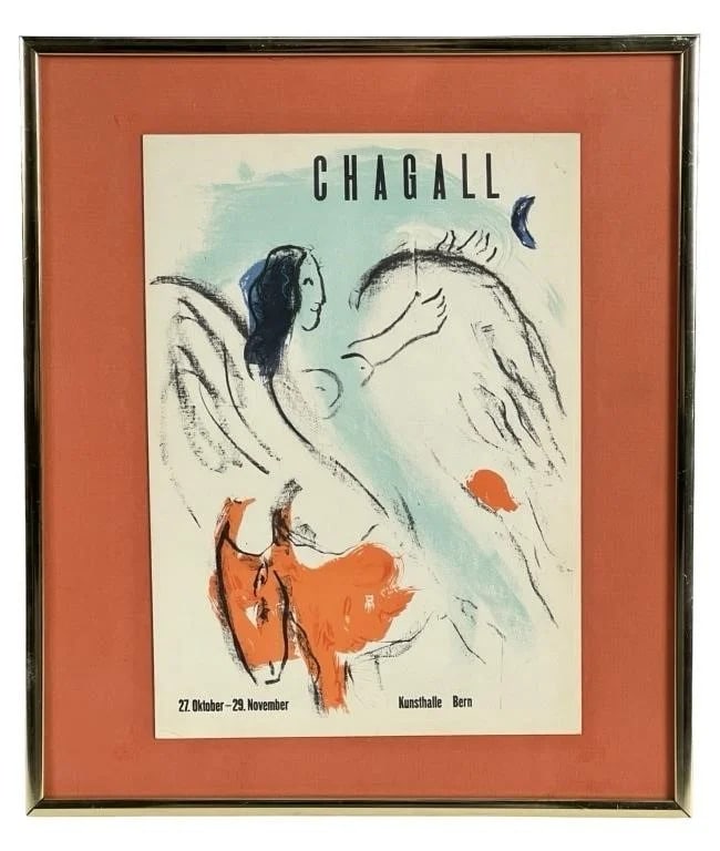Marc Chagall Kunsthalle Bern 1959 Lithograph: Add a touch of art history to your collection with this rare Marc Chagall lithograph from the 1959 Kunsthalle Bern exhibition. Produced by Mourlot, renowned for their collaboration with iconic artists