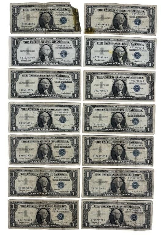 14 US Silver Certificate Dollar Bills 1935 & 1957 (1 of 1)