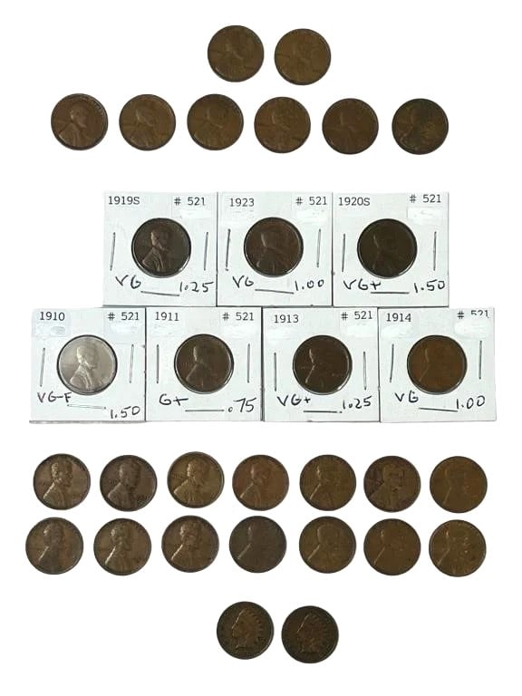Early Wheat Pennies with 1909 & 1899 Indian Cents (1 of 3)