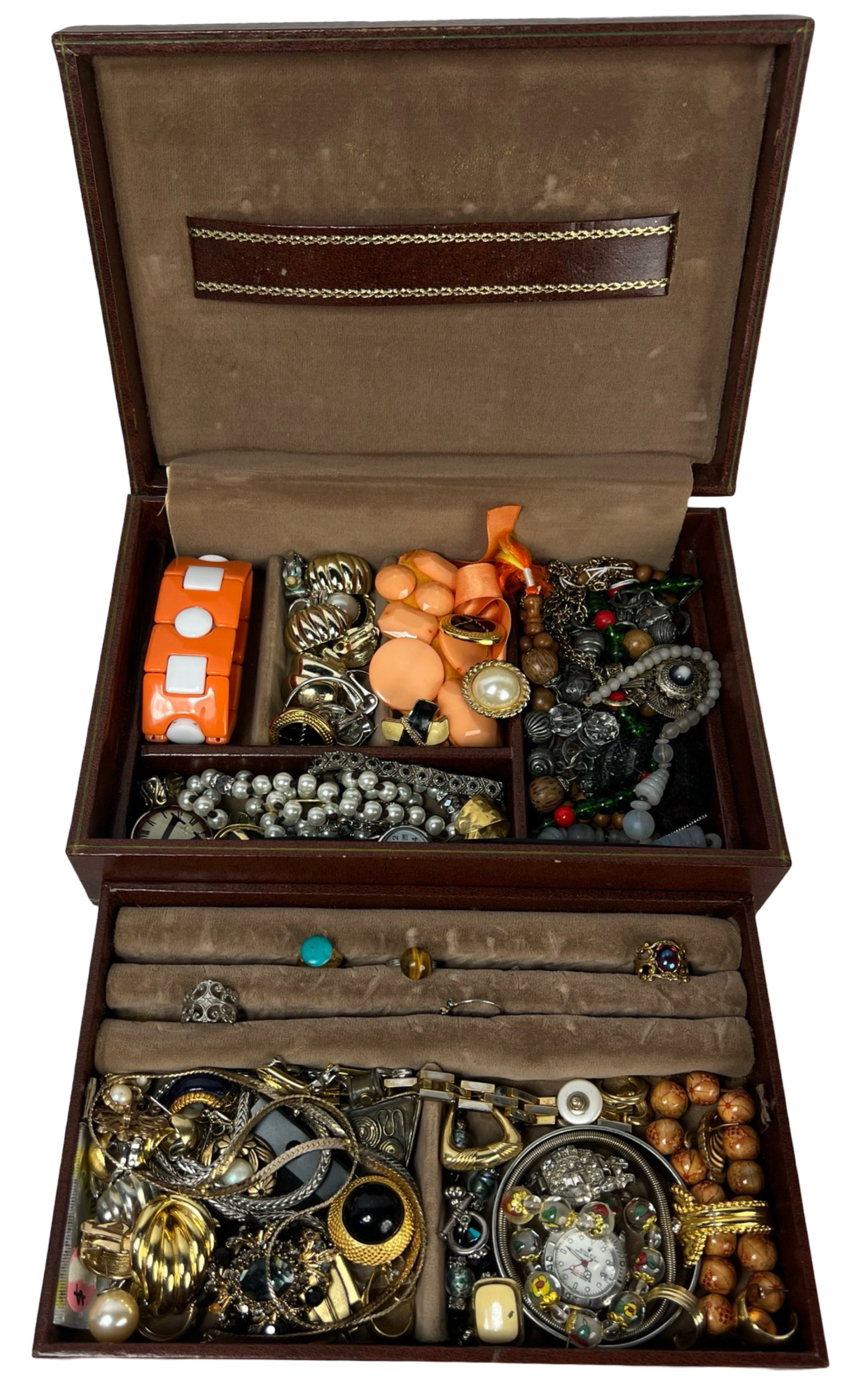 Vintage Jewelry Box full of Jewelry: Unleash the thrill of anticipation with this Box Filled with Unsearched Jewelry, an exciting collection waiting to be explored. The mystery within holds the promise of discovering a diverse array of j