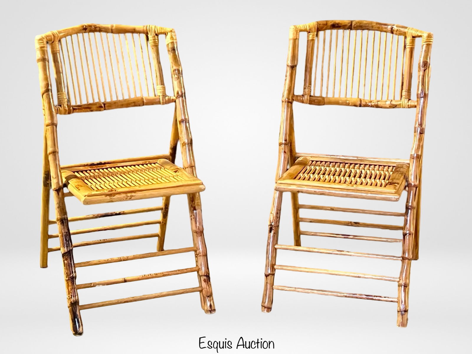 Pair of Rattan & Bamboo Folding Chairs (1 of 4)