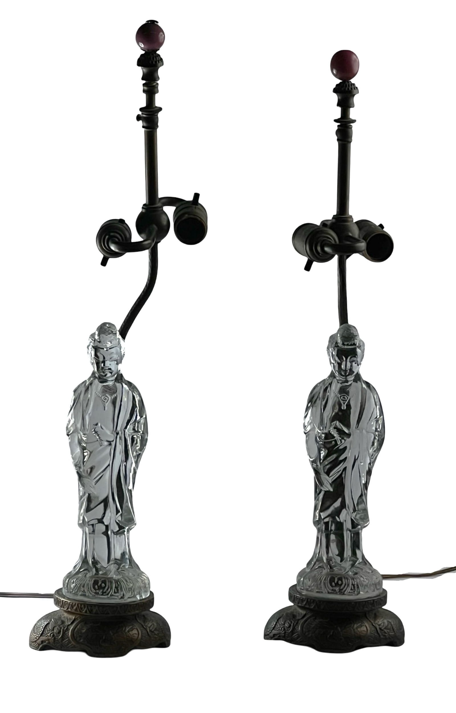 Early 20th C Chinese Glass Guanyin Figure Lamps (1 of 7)