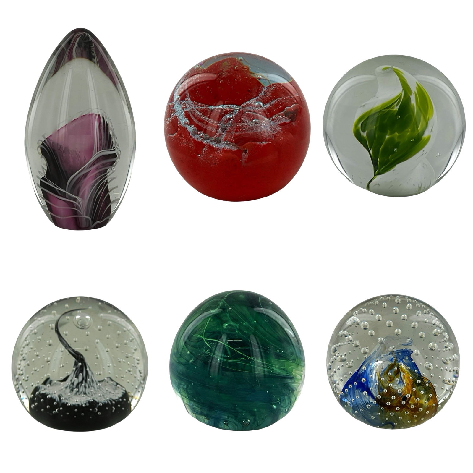 Six Art Glass Signed Paperweights (1 of 13)