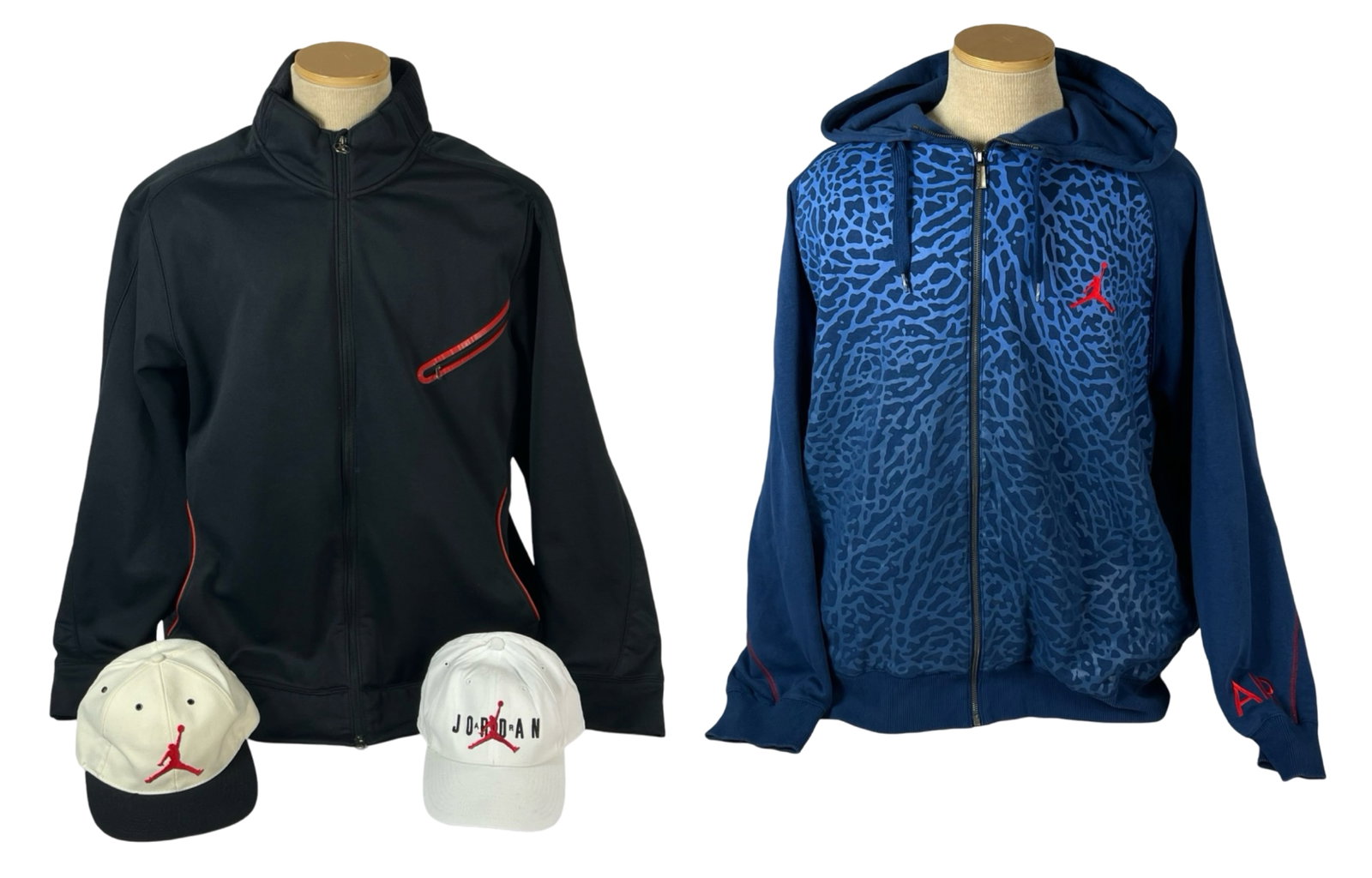 Michael Jordan/ Air Jordan Jacket. Hoodie & Hats: Michael Jordan/ Air Jordan Jacket. Hoodie & Hats. Jacket and Hoodie are XXL. Good slightly pre-loved condition.
