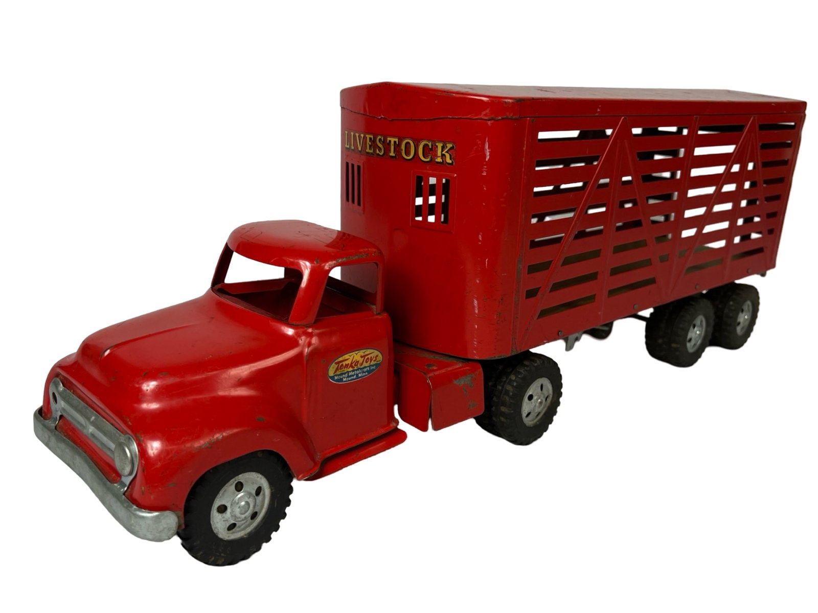 1950s Tonka Toys Livestock Hauler Truck: 1950s Pressed Steel Tonka Toys Livestock Hauler Truck.