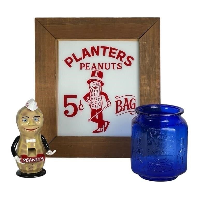 Planters Peanuts - Glass Sign, Cobalt Blue Jar (1 of 4)