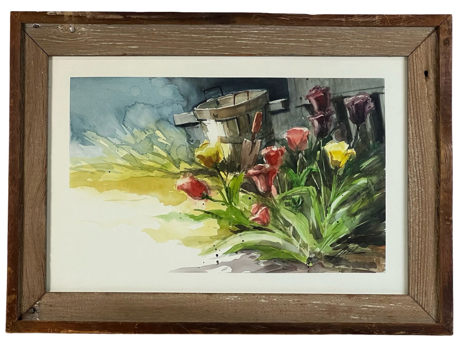 Mid Century Large Flowers Watercolor by Koch (1 of 2)