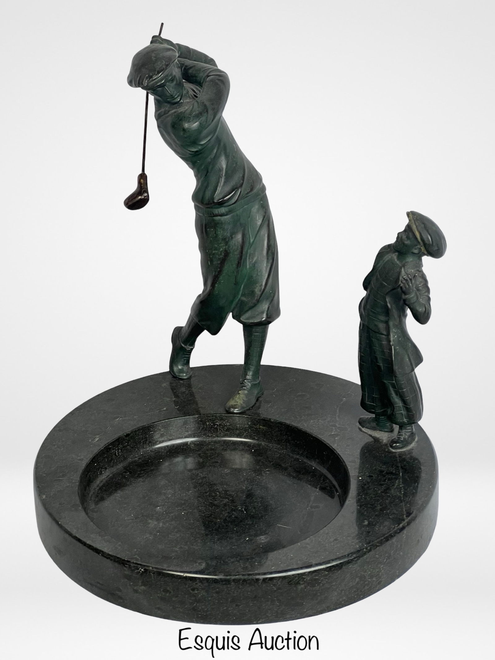 Golfer & Caddy Bronze Figural Ashtray (1 of 5)