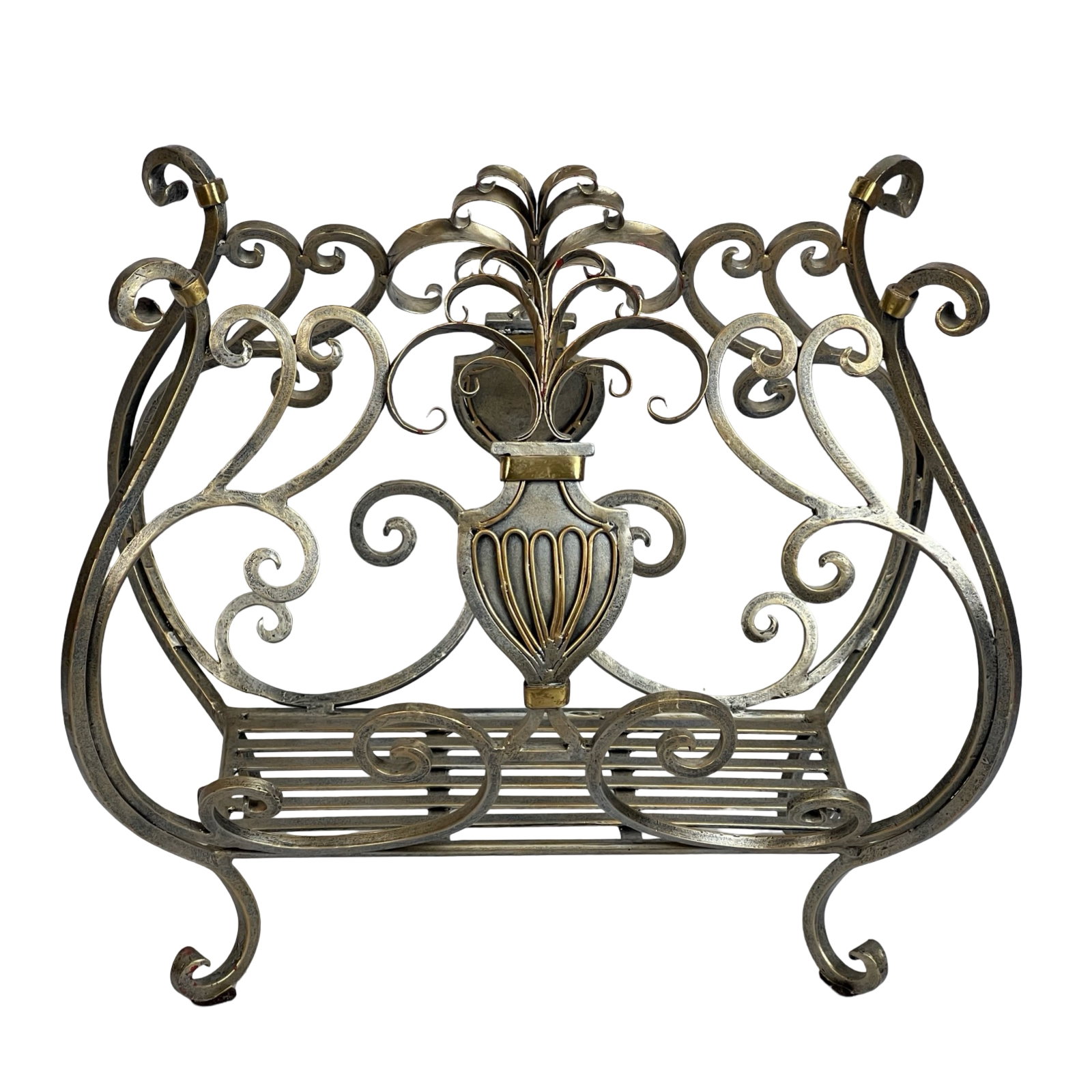 Louis XIV Style Metal Magazine Rack: Louis XIV Style Metal Magazine Rack. 18" x 20" x 12".