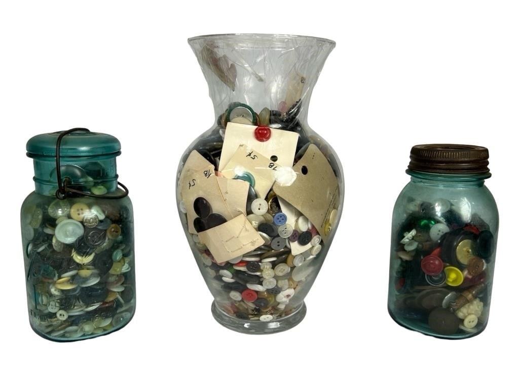 3 Jars Filled with Antique and Vintage Buttons (1 of 2)