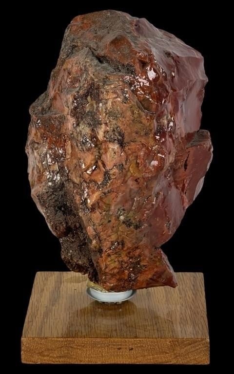 Petrified Wood Fossil Sculpture: Presenting a captivating Polished Petrified Wood Fossil Sculpture elegantly displayed on a custom-made stand. Measuring 9 inches in height, 5 inches in width, and 5 inches in depth, this remarkable pi
