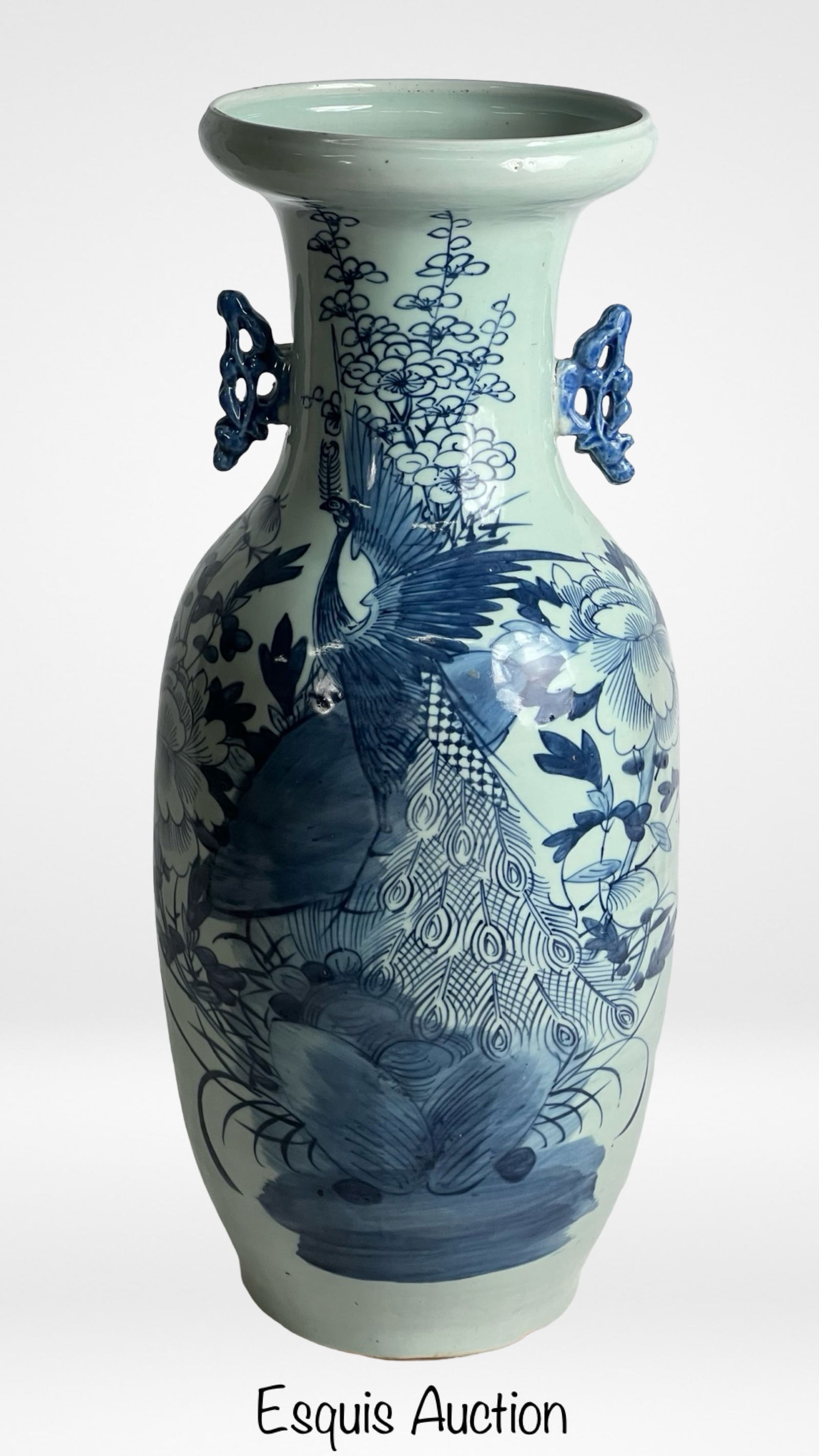 19th C Chinese Blue & White Peacock Vase (1 of 4)