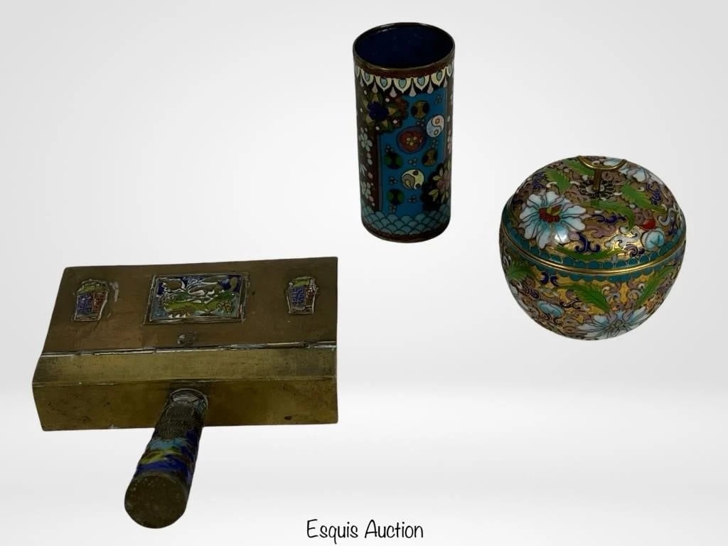 19th C Chinese Cloisonne Enamel Brush Pot & Cloiss (1 of 6)