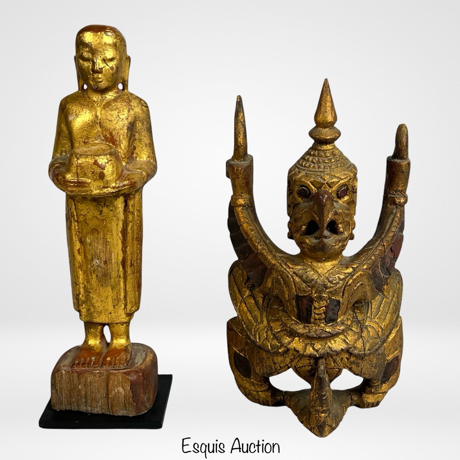 Thai Wood Carved Giltwood Garuda & Buddha Sculptur (1 of 4)