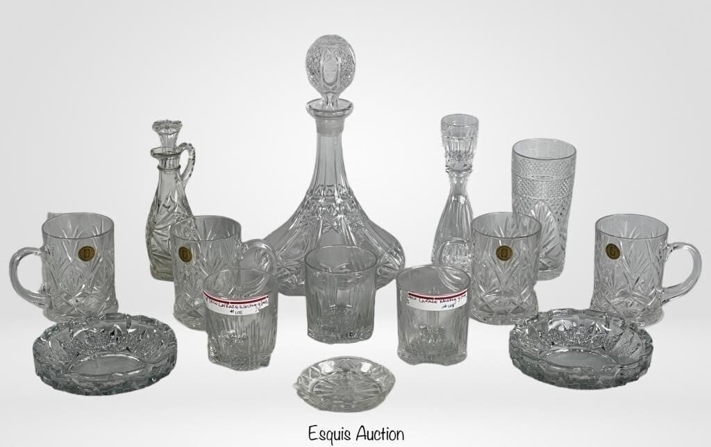 Vintage Crystal & Glass Decanter, Whiskey Glasses (1 of 7)