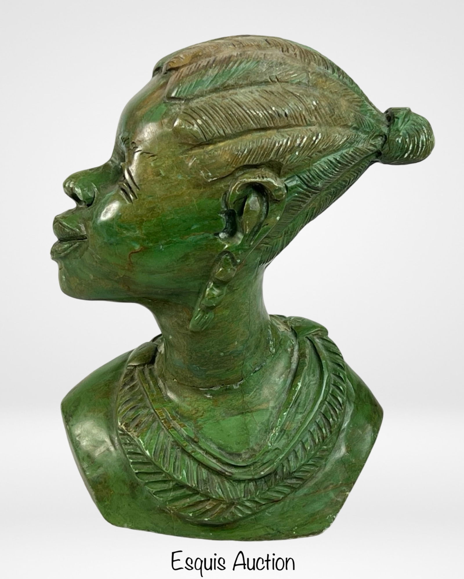 African Hand Carved Verdite Stone Bust Sculpture (1 of 6)