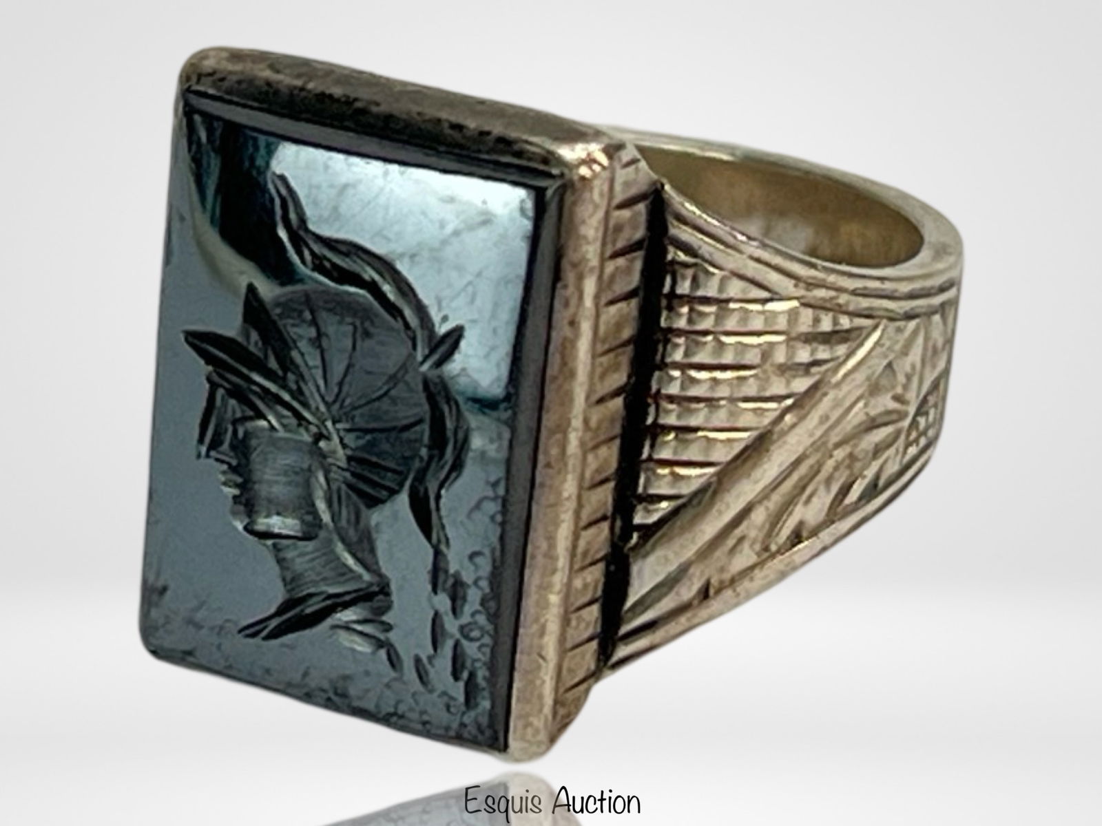 Men's Sterling Silver Hematite Intaglio Ring (1 of 4)