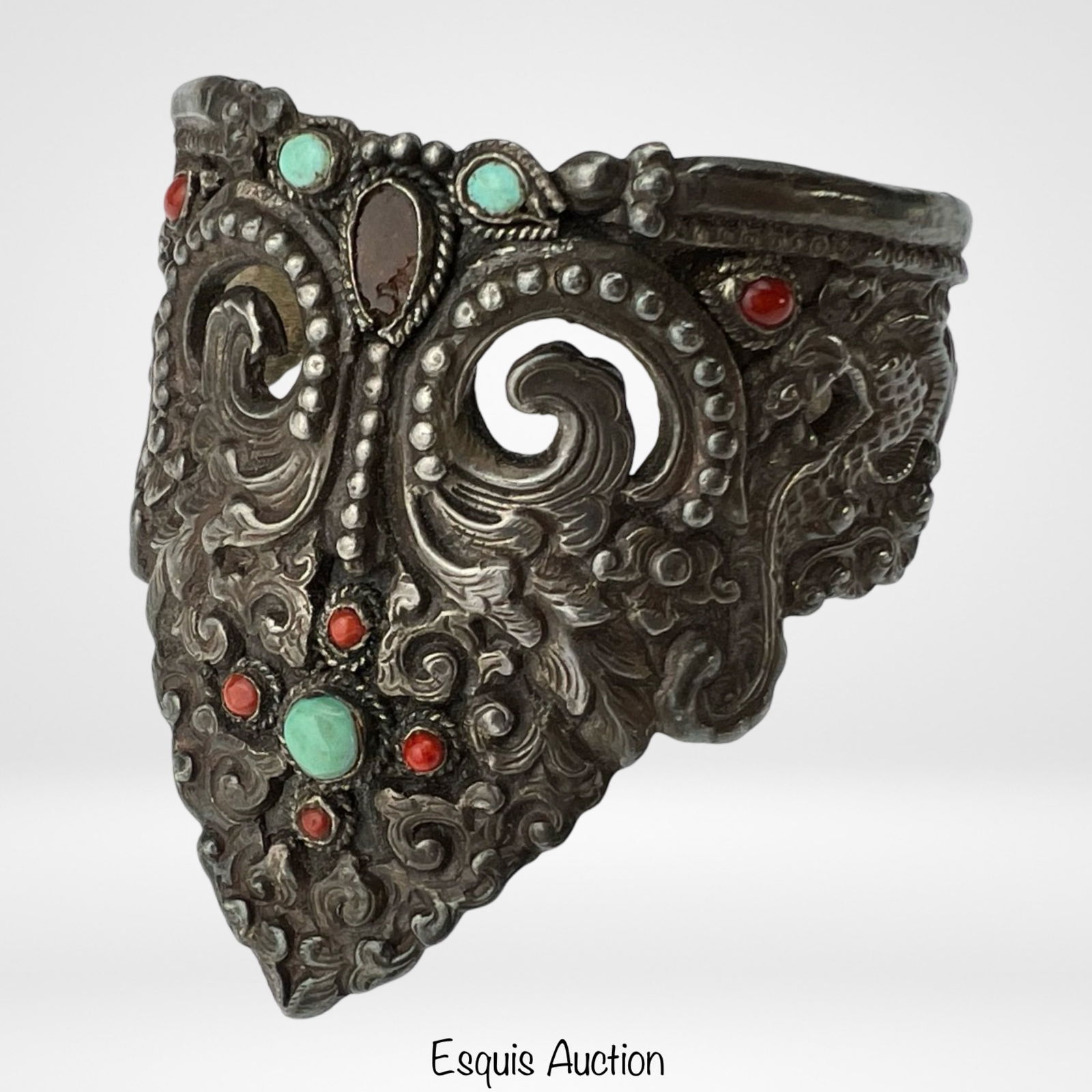 AntiqueTibetan Sterling Silver Turquoise Bracelet (1 of 4)