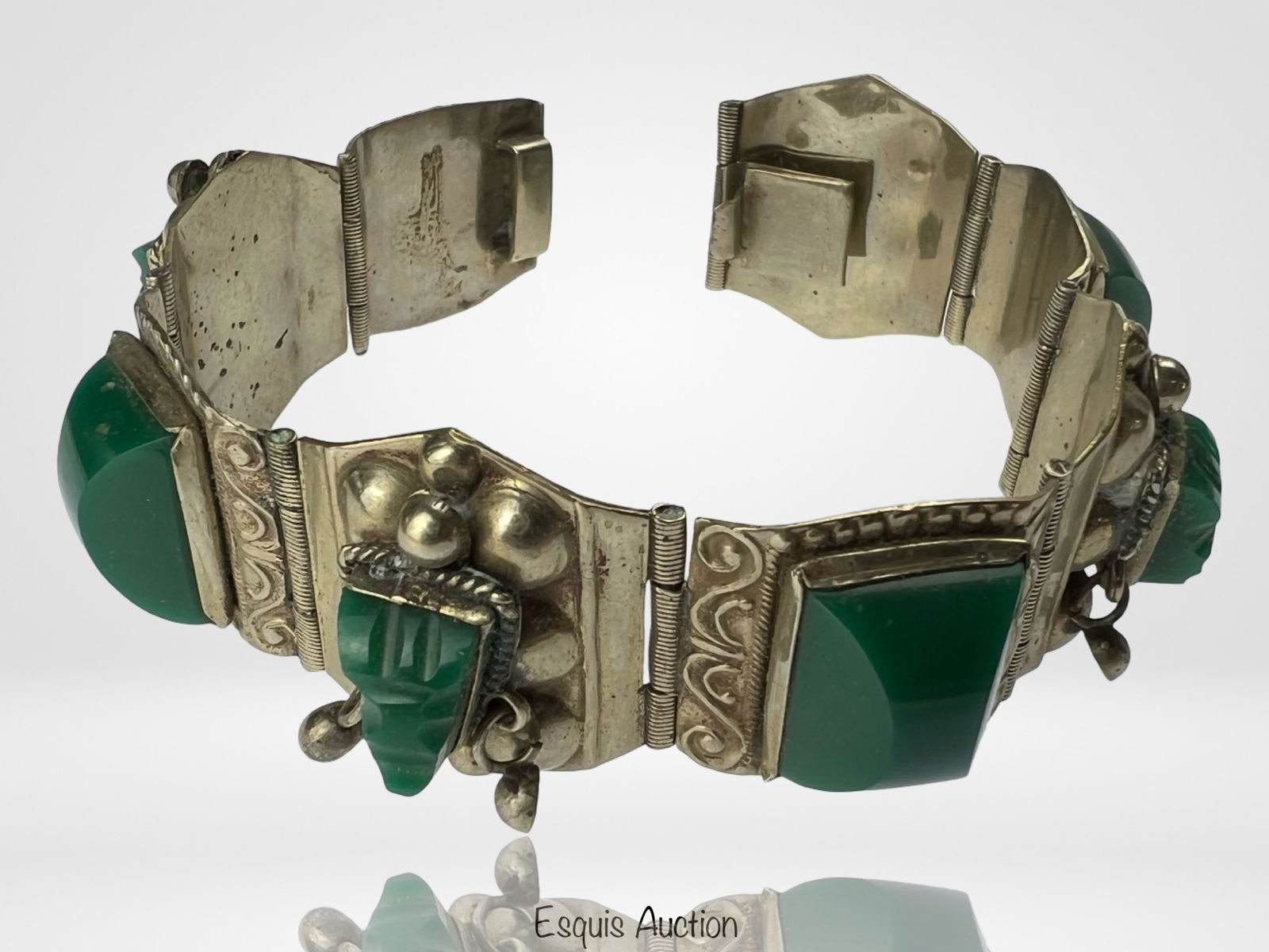 Taxco JZ Mexican Bracelet with Carved Green Onyx F (1 of 5)