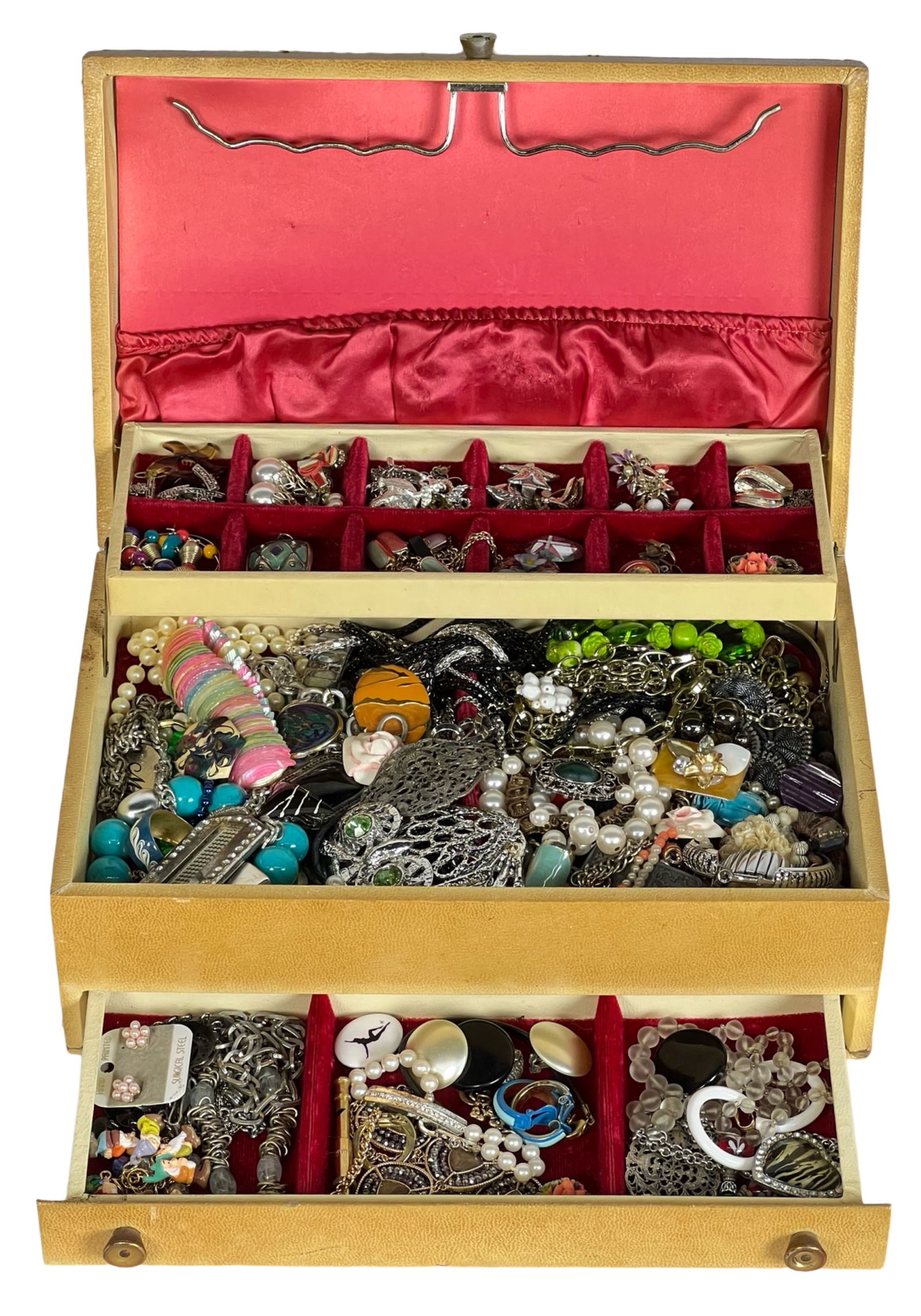 Vintage Jewelry Box full of Jewelry: Unleash the thrill of anticipation with this Box Filled with Unsearched Jewelry, an exciting collection waiting to be explored. The mystery within holds the promise of discovering a diverse array of j