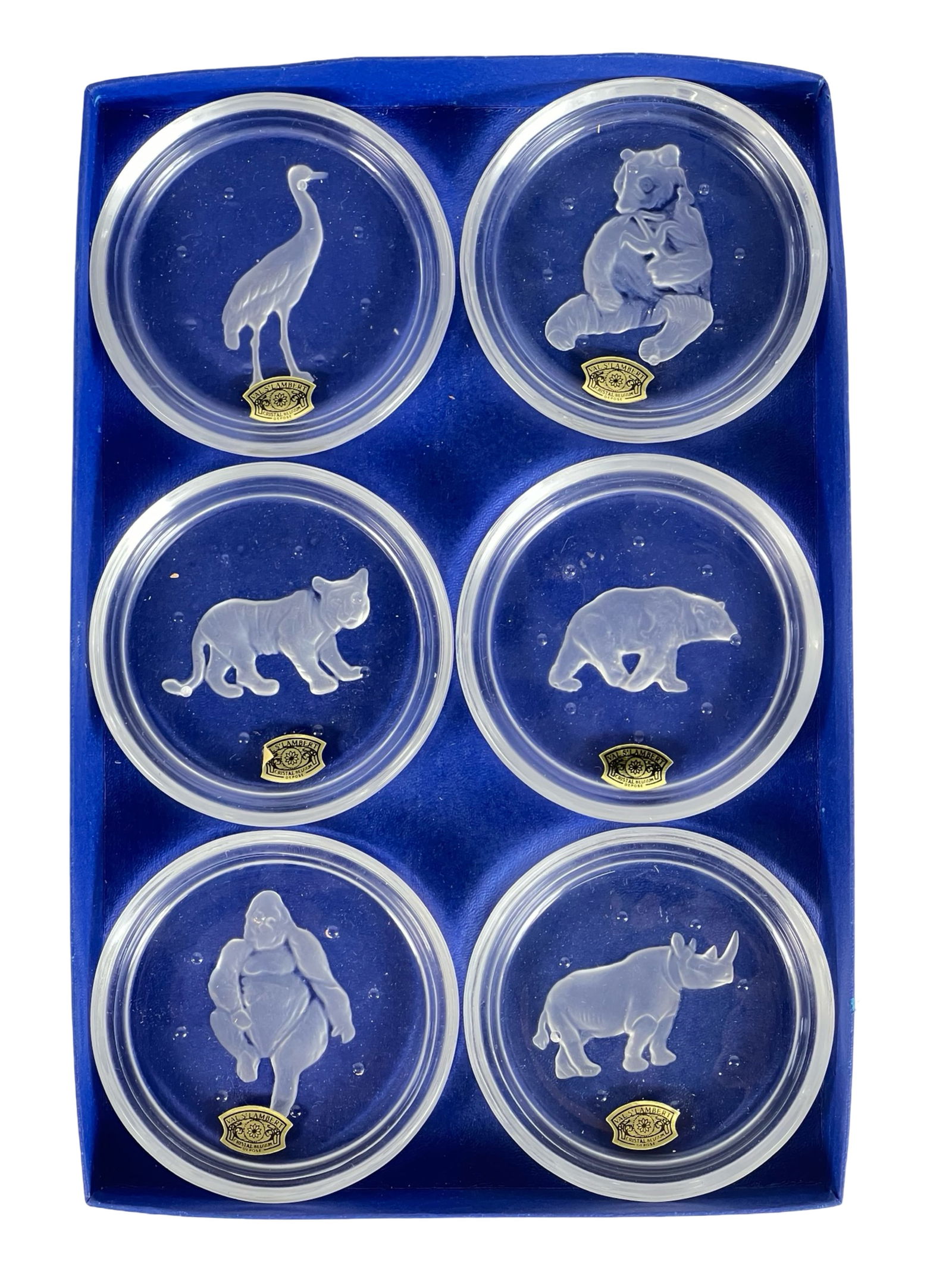 Set of 6 Val St Lambert Crystal Animals Coasters (1 of 6)
