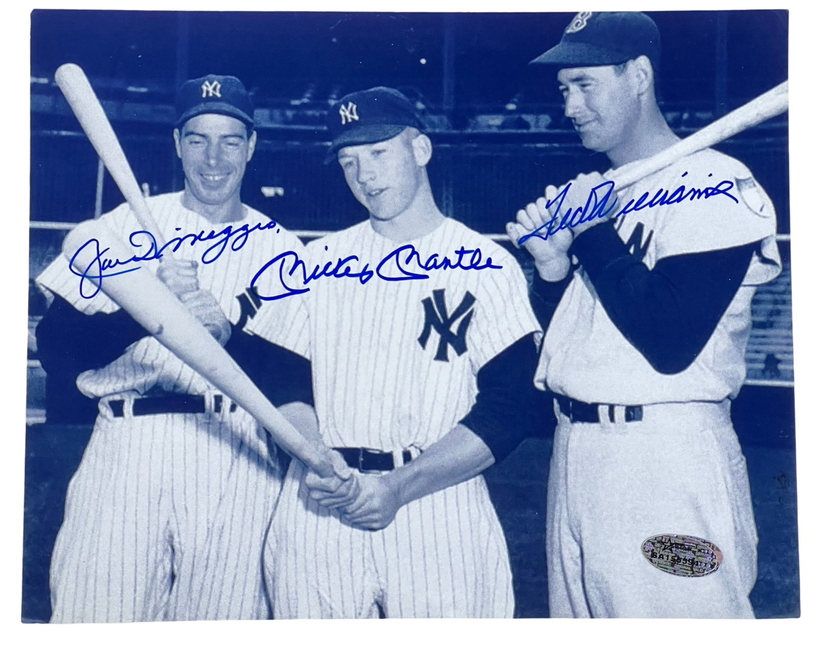 Joe Dimaggio, Mantle & Williams Signed Photo: Celebrate the legacy of baseball greatness with this stunning photograph, featuring the autographs of three of the most iconic players in the sport's history. Joe DiMaggio, Ted Williams, and Mickey Ma