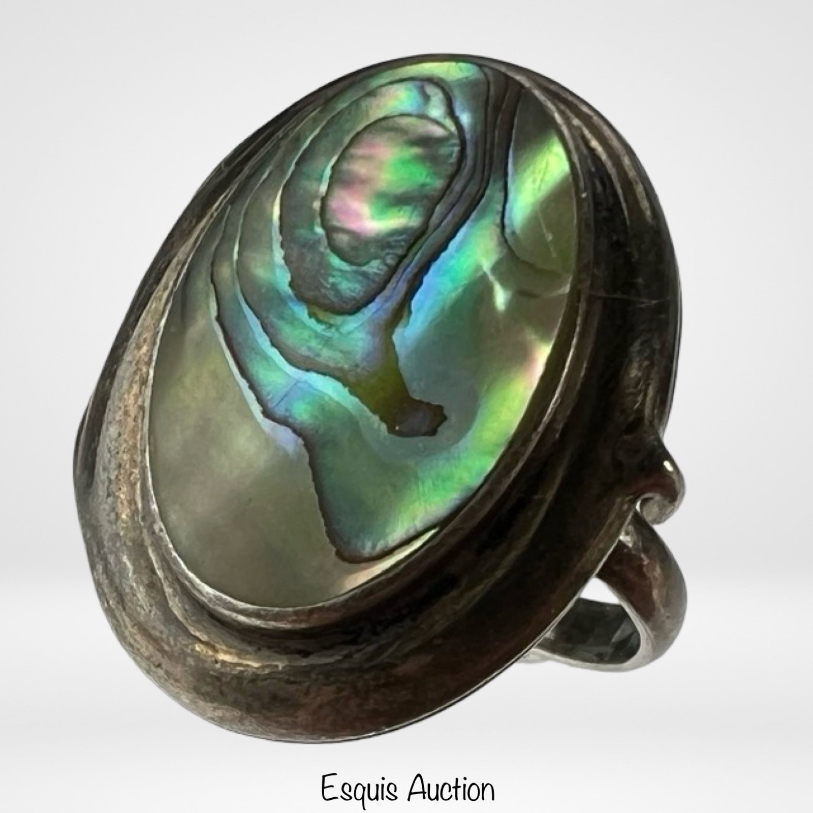 Lady's Sterling Silver Abalone Shell Locket Ring: Lady's Sterling Silver Abalone Shell Locket Ring. Size- 6 3/4. Good Condition.