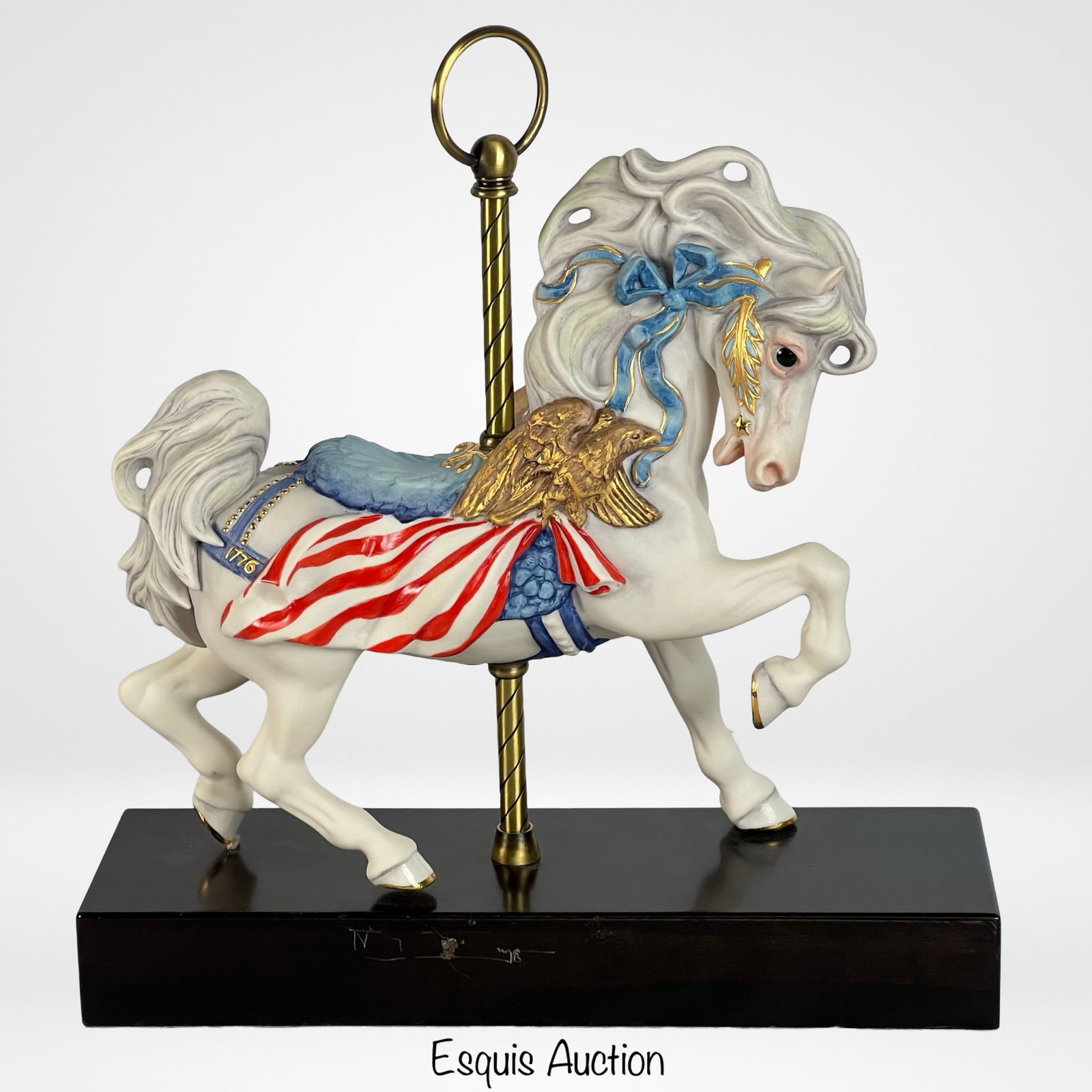 Cybis "Bicentennial Ticonderoga" Carousel Horse: Presenting the exquisite Cybis Bicentennial Ticonderoga Carousel Horse Bisque Porcelain Figurine, a limited edition piece that captures the patriotic spirit and artistic excellence. This figurine is n