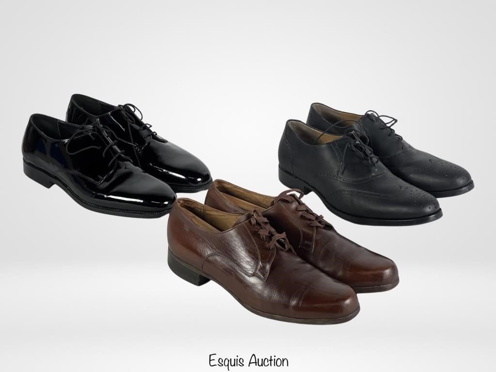 3 Pairs of Men's Designer Dress Leather Shoes: 3 Pairs of Men's Designer Dress Leather Shoes including Florsheim and Italian Handmade. Size- 11 1/2- 12. All are in good slightly pre-owned condition.