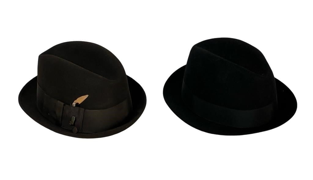 Stetson & Champ Black Felt Fedora Hats Sz 7: Elevate your vintage style with this pair of classic black felt fedora hats from renowned brands Stetson and Champ.These timeless hats offer a sophisticated look, perfect for various occasions, from f