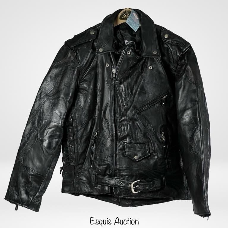 Buffalo Leather Biker's Leather Jacket Sz 2XL New: Gear up with style in this Buffalo Leather Biker's Leather Jacket by Diamond Plate, sized at 2XL. This jacket is not just about the ride; it's a fashion statement. Crafted with precision, the rich buf