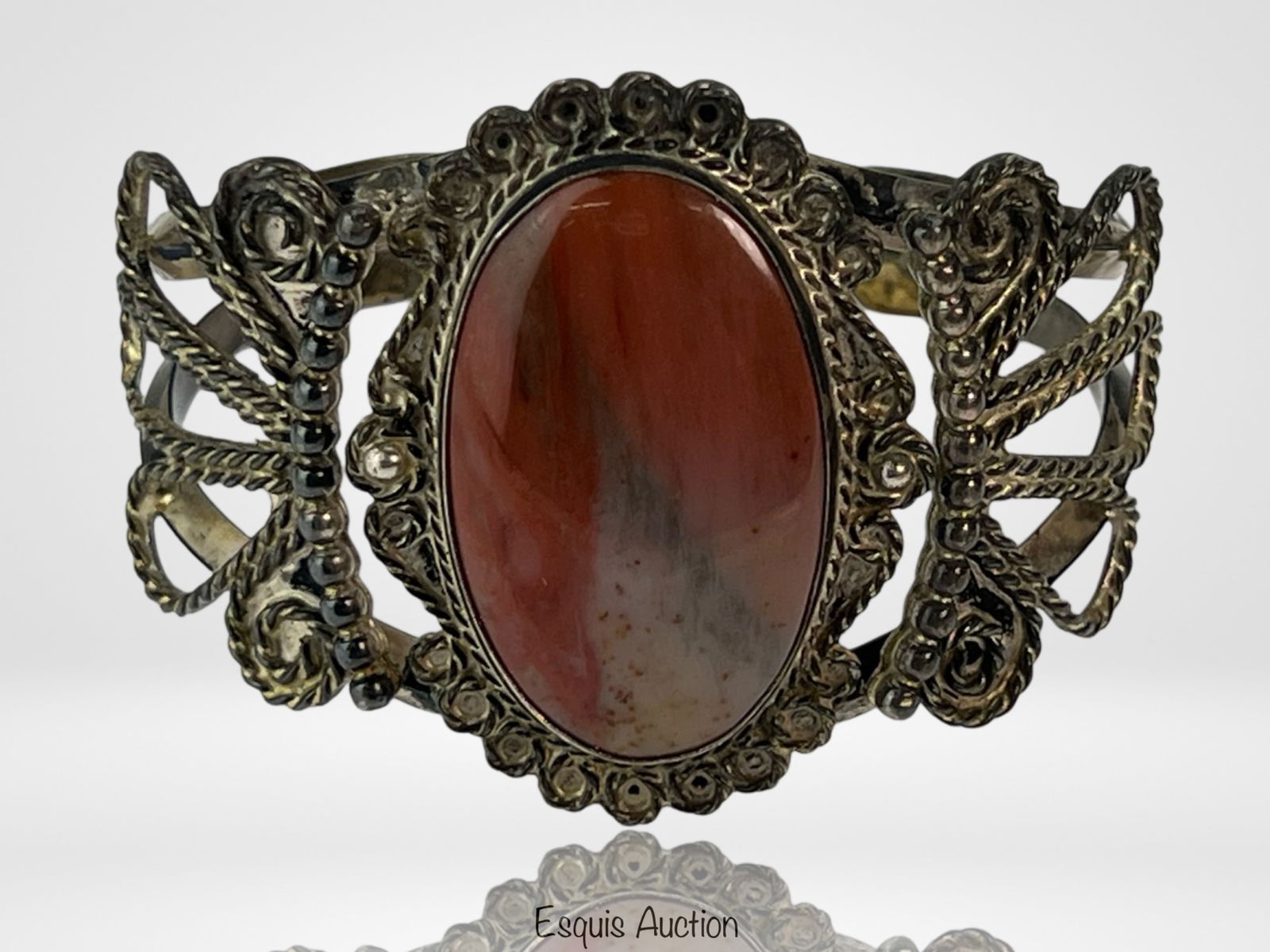 Vintage Sterling Silver Red Jasper Cuff Bracelet: Vintage Sterling Silver Red Jasper Cuff Bracelet. 2 1/4" x 1 7/8" x 1 3/4"Good Condition, unmarked, acid tested.