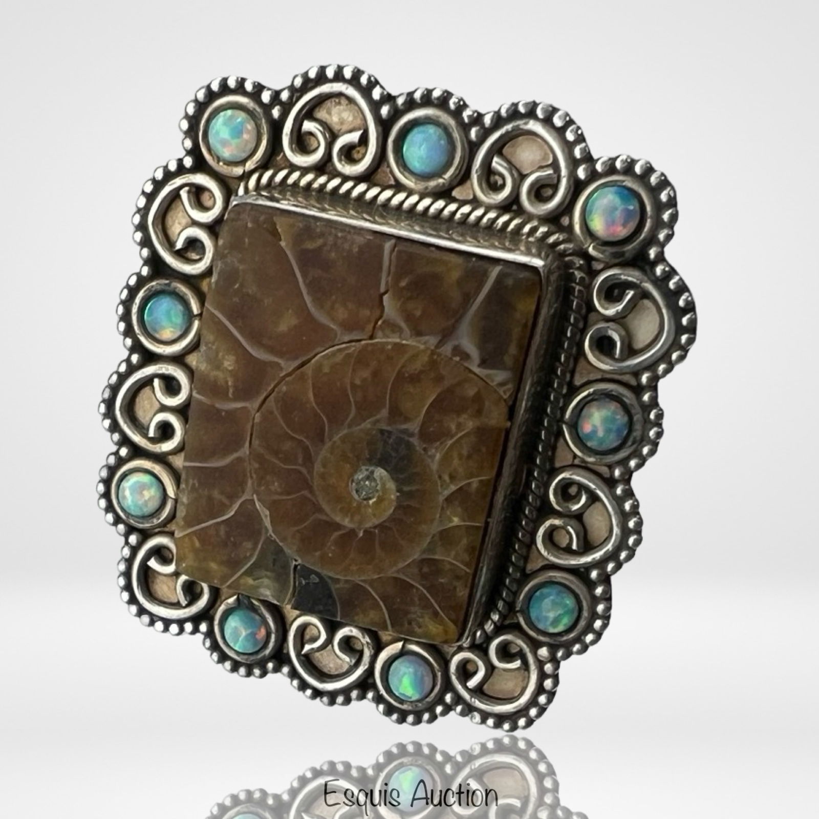 Sterling Silver Ammonite Fossil Lady's Ring: Sterling Silver Ammonite Fossil Lady's Ring. Size- 8. Good Condition.