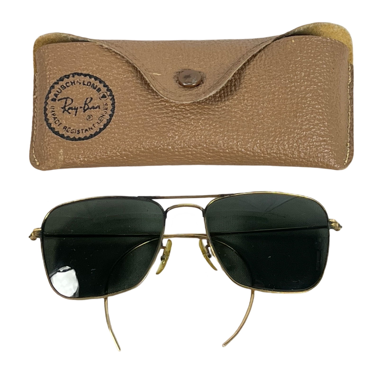 60's Ray Ban Caravan B&L Aviator Sunglasses in Gol: 1960's Retro Ray Ban B&L Aviator Sunglasses in Gold Plated Frame. Good overall condition.