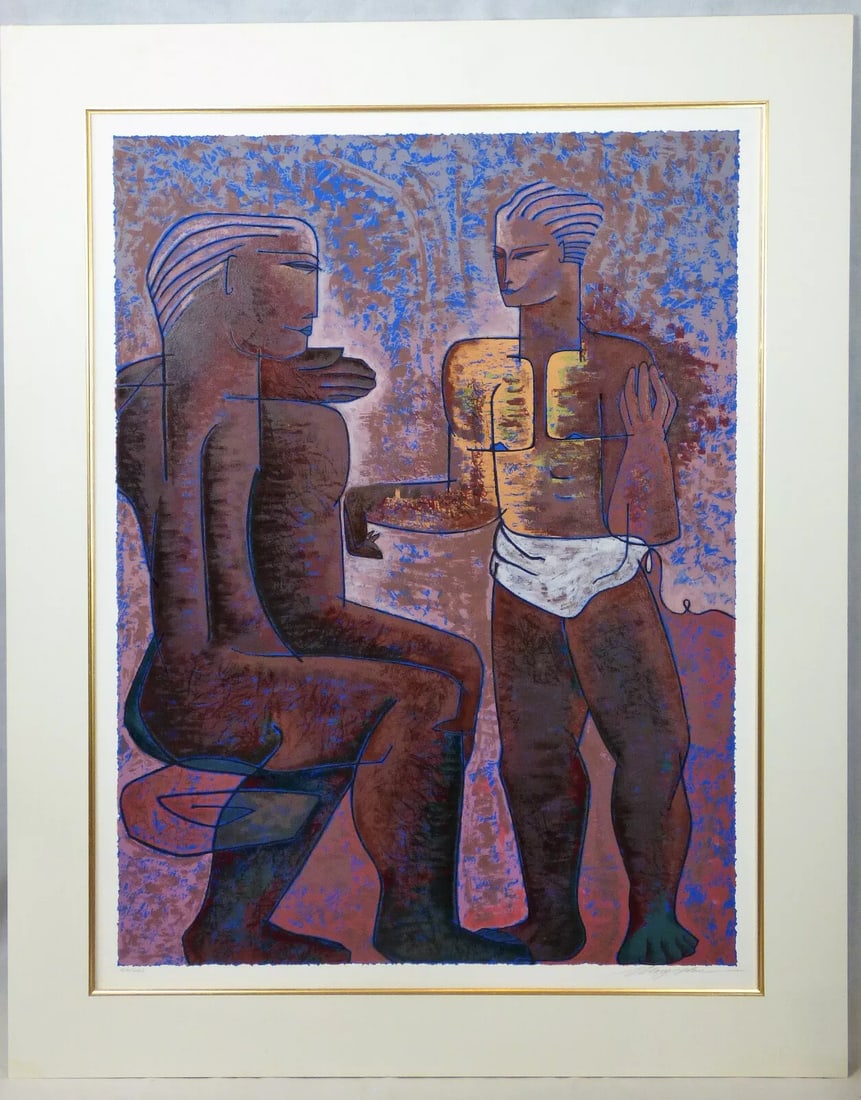 Adrian Wong Shue- Contrmorary LE Signed Serigraph: Adrian Wong Shue's limited edition serigraph, "The Counselor," is a thought-provoking piece that captures the essence of human interaction and guidance. This serigraph is a testament to Shue's ability