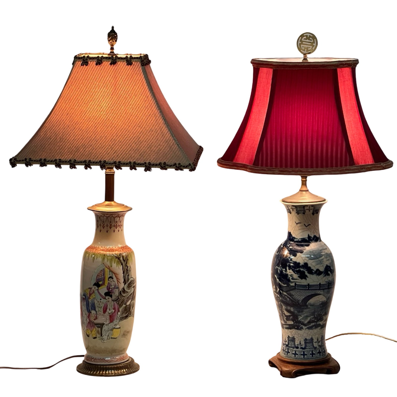 Pair of Chinese Porcelain Table Lamps: Pair of Chinese Porcelain Table Lamps. Both ar e30" tall with 16" shades. Good Condition.