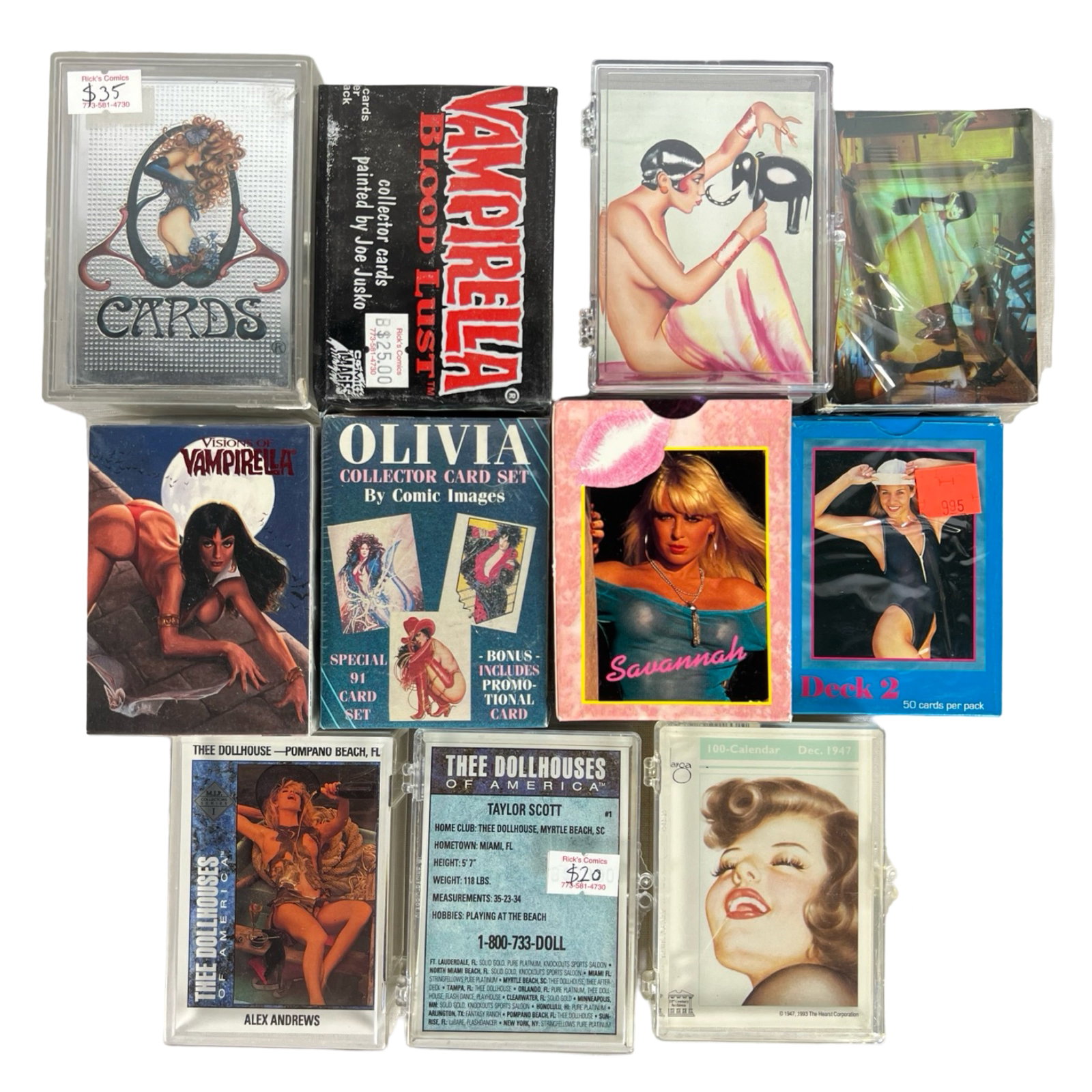 1990's Trading Card Sets- Sexy, Pin-Up. Girls, Art: This unique collection features an eclectic mix of vintage trading card sets, each capturing distinct aspects of pop culture, art, and nostalgia from the late 20th century. These sets offer a fascinat