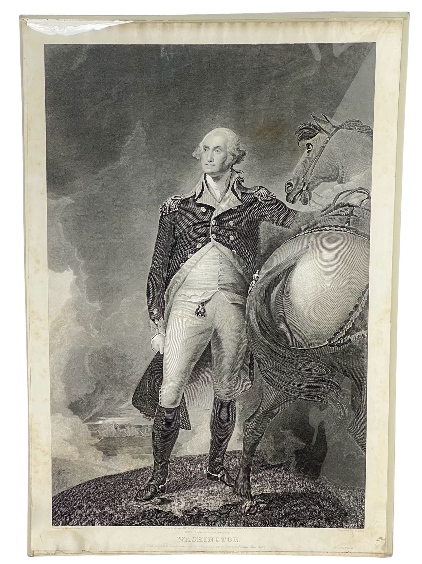 1836 Thomas Kelly "Washington" Engraving: This engraving of George Washington, was created based on a painting by renowned American portrait artist Gilbert Stuart. Gilbert Stuart is famous for his numerous portraits of George Washington, whic