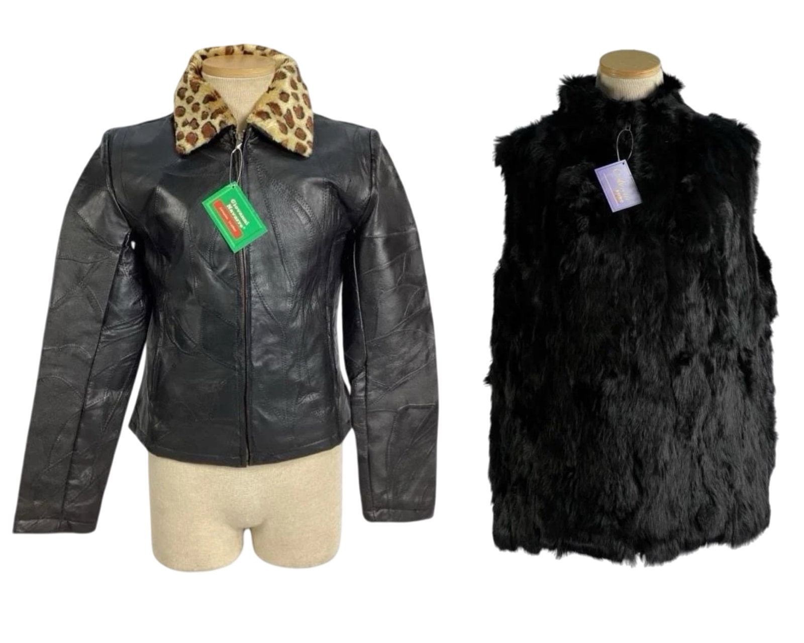 Giovanni Navarre Lady's Leather Jacket & Fur Vest: Giovanni Navarre Lady's Black Leather Jacket. Size-M. New with tag.Comes with Navarre Fur Company Black Fur Sleeveless Vest. Size-M. New with tag.