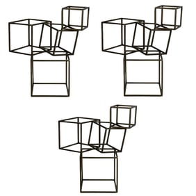 Trio of Modernist Metal Open Cube Sculptures